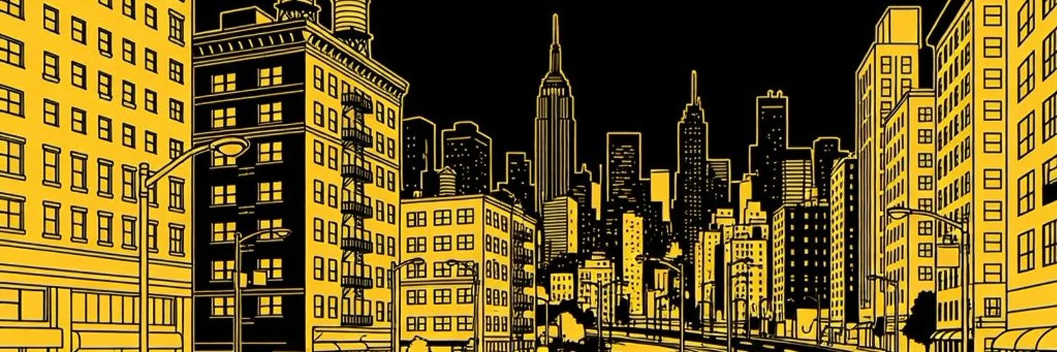 Yellow and black city illustration from the CWOIN visual archive