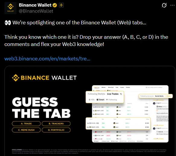 Binance Wallet post featuring CWOIN