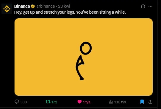 Binance post with minimalist yellow character