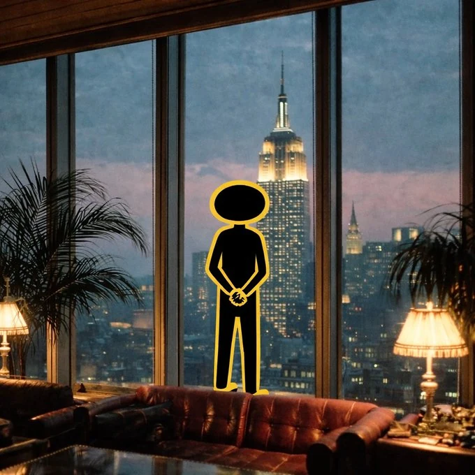CWOIN community art: figure by a city window